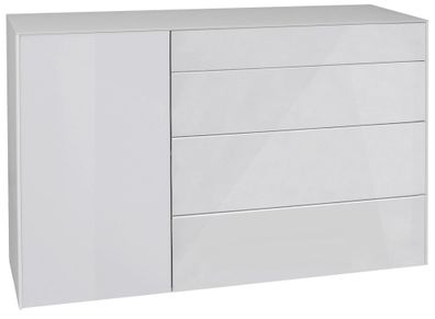 Kommode Elfi 131x42x89 Hochglanz Kreidegrau/Glas Kreidegrau 14799