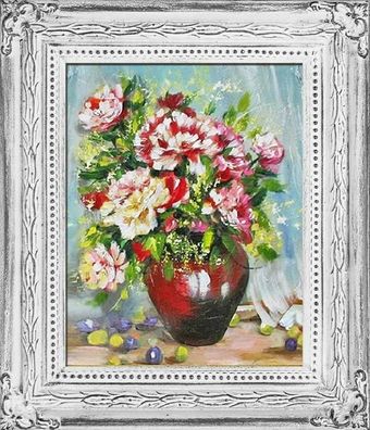 Blumenstrauß Blumen Vase Gemälde Ölgemälde Bilder Bild Ölbild Mit Rahmen G01780