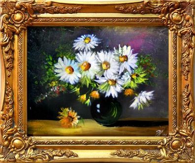 Blumenstrauß Blumen Vase Gemälde Ölgemälde Bilder Bild Ölbild Mit Rahmen G01477