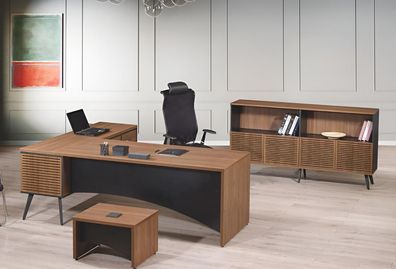 Arbeitszimmermöbel Eckbürotisch Komplette 3Tlg Holz Braun Büromöbel