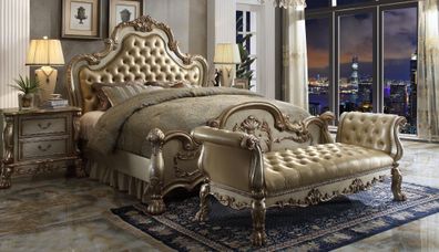 Bett 2X Nachttisch 3 Tlg. Schlafzimmer Set Luxus Betten Chesterfield Leder Holz