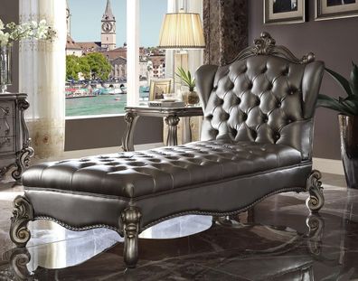 Chaiselongues Chesterfield Liege Chaise Leder Sofa Relax Silber Barock Rokoko