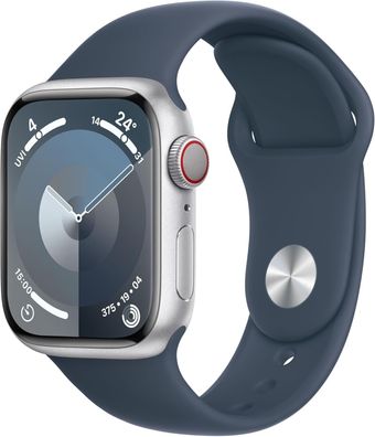 Apple Watch Series 9 4G 41mm Aluminium Silber Sportarmband Sturmblau M/L