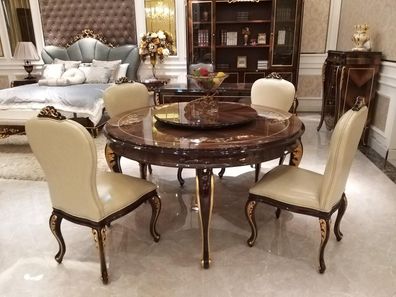 Runder Esstisch 6 Stühle Stuhl Esszimmer Komplett Garnitur Barock Rokoko Set Neu