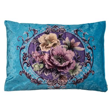 Clayre & Eef Dekokissen 70x50x6 cm Blau Synthetisch Blumen (Gr. 70x50x6 cm)