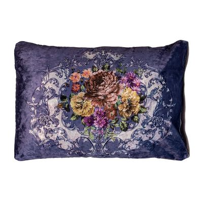 Clayre & Eef Dekokissen 70x50x6 cm Violett Synthetisch Blumen (Gr. 70x50x6 cm)