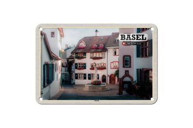 Blechschild 18 x 12 cm Reise Motiv: Basel Schweiz Altstadt