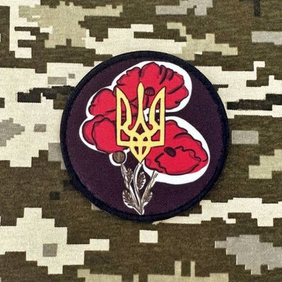 Patch "Wappen der Ukraine mit Mohn" Streitkräfte Armee Morale Aufnäher Abzeichen ZSU