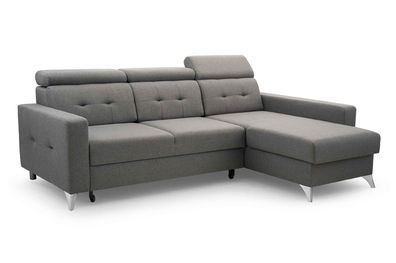 FURNIX Ecksofa Largius in L-Form Schlaffunktion Bettkasten STR381 Grau