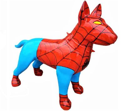 Lebensgroßer Bullterrier Spiderman Edition American Bully Hundefigur Tierfiguren