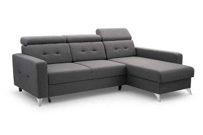 FURNIX Ecksofa Largius in L-Form Schlaffunktion Bettkasten STR382 Dunkelgrau