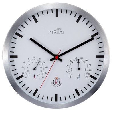 NeXtime - 90513WI - Wanduhr mit Wetterstation - 25cm - silber - Funk