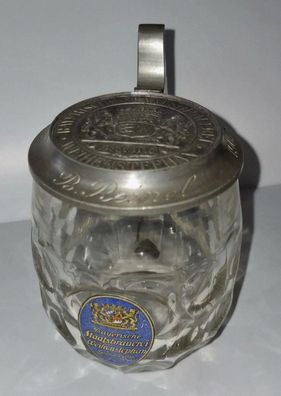 Glaskrug mit Zinndeckel Richard Reill Freising mit Widmung von 1928