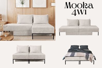 Ecksofa mit schlaffunktion, Sofa, Betten, Liegestuhl, MOOKA 4in1 Beige Rechts