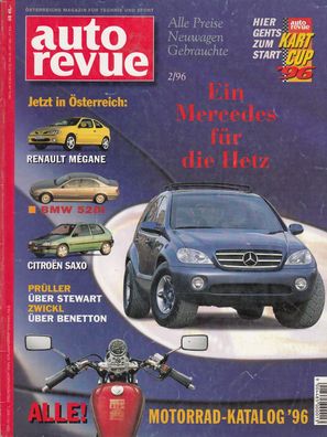 auto revue Heft 2/1996, Mercedes, BMW, Renalt, Motorrad Katalog, Stewat, Benetton