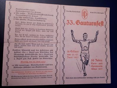 DT Deutsche Turnerschaft Karte 33. Gauturnfest Erkner 25.-27.6.1927