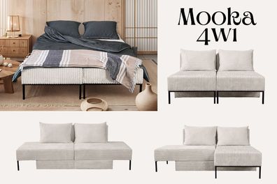 Betten, Sofa mit schlaffunktion, Ecksofa, Liegestuhl, MOOKA 4in1 Beige