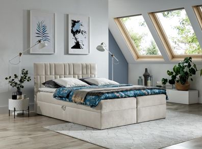 FURNIX Boxspringbett TREZO 3 180x200 mit Bettkasten und Topper AR70886 Creme