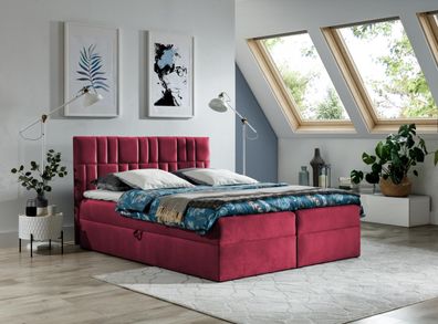 FURNIX Boxspringbett TREZO 3 140x200 mit Bettkasten und Topper AR70815 Rot