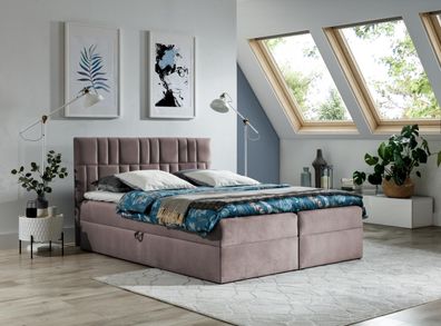 FURNIX Boxspringbett TREZO 3 120x200 mit Bettkasten und Topper AR70806 Rosa