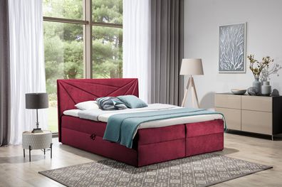 FURNIX Boxspringbett TREZO 5 140x200 mit Bettkasten und Topper AR70815 Rot