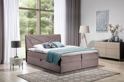 FURNIX Boxspringbett TREZO 5 120x200 mit Bettkasten und Topper AR70806 Rosa