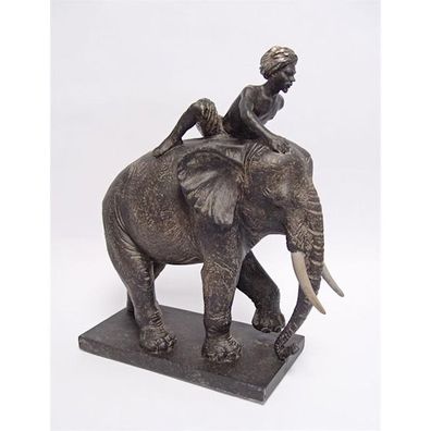 Dekofigur Elefant mit Reiter Elephant Elefanten Deko Figur Afrika Antik Stil 25 x 29