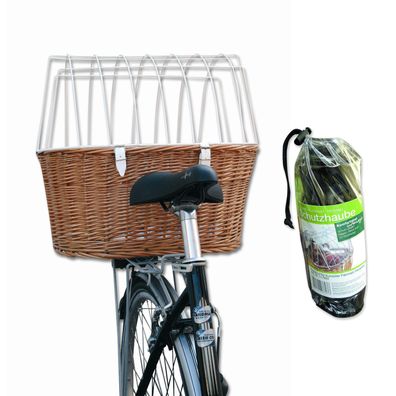 Aumüller Fahrrad-Tierkorb mit Halter, L: 52 cm + Schutzhaube - Gepäckträgermontage