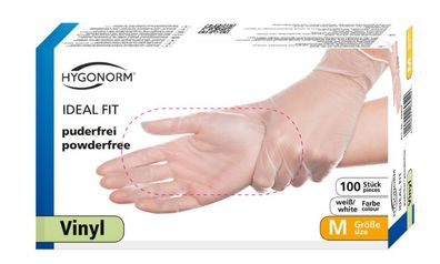 Hygonorm Vinyl Handschuhe Ideal Fit puderfrei Gr. M - XL (Gr. M+L+XL)