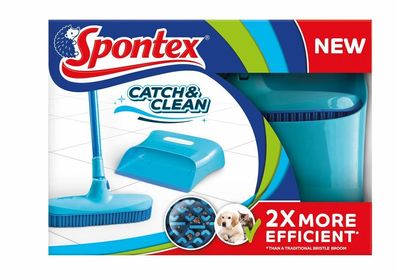 Spontex Catch & Clean Kehrbesen mit Gummiborsten Teleskopstiel