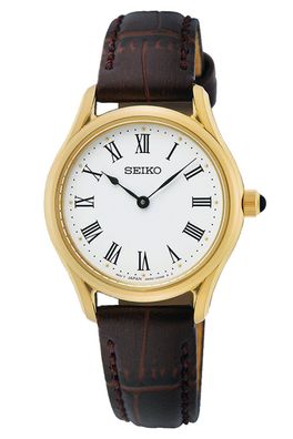 Seiko Quarzuhr für Damen mit Saphirglas Braun/Goldfarben SWR072P1