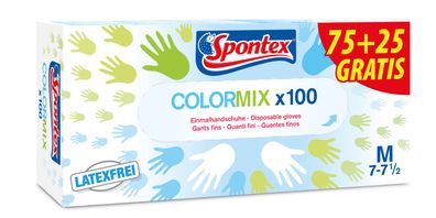 Spontex Einmalhandschuh Color Mix Vinyl Gr. M 75 + 25 Stück gratis / Box