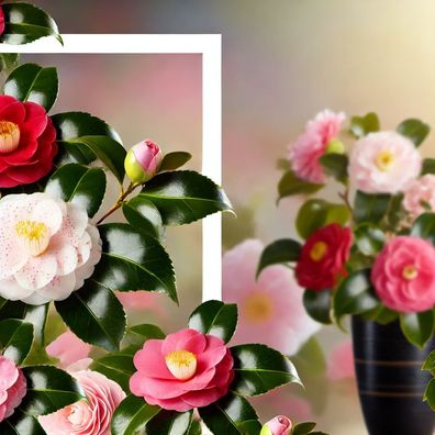 Camellia Kamelie mit vielen Blüten, 40-60 cm Winterhart & Immergrün für Garten