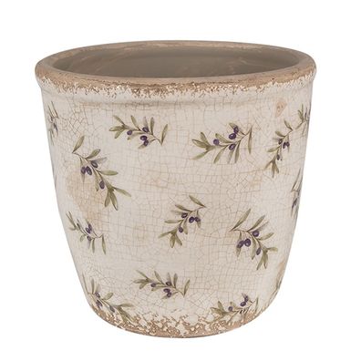 Clayre & Eef Blumentopf Ø 14x13 cm Beige Blau Keramik Oliven (Gr. Ø 14x13 cm)