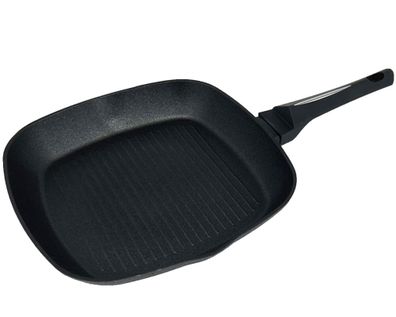 Grillpfanne 28x28 cm ergonomischer Griff Pfanne in Schwarz für alle Herdarten