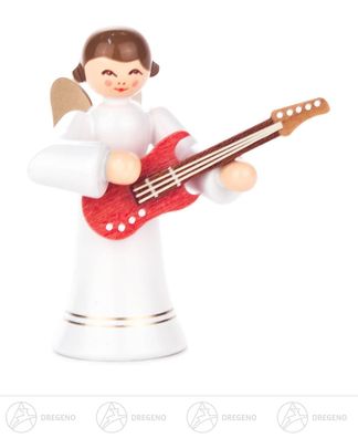 Engel mit E-Gitarre, langer Rock, farbig H=ca 6cm NEU Weihnachtsfigur Holzfigur