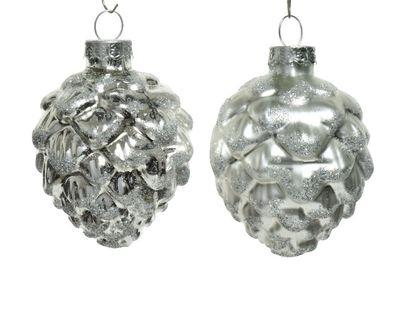 Tannenzapfen Glas d5h7 cm Silber 6pcs Weihnachten Kugel hangdeco Weihnachten Deco