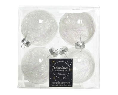 Kugel Glas d7 cm lametta transparent 4pcs Weihnachten Decoris