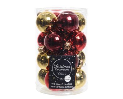 Weihnachtskugel Glas d3,5 cm rot/gold 16 Stück Weihnachten Decoris