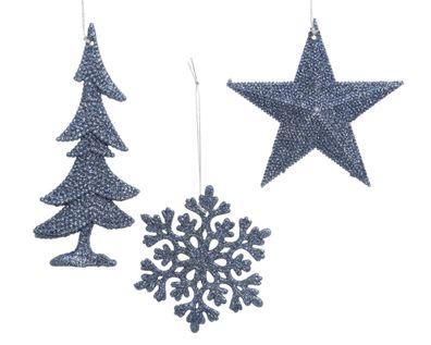 10 Stück! Weihnachtskugel Aufhänger Plastik Glitter Mitternachtsblau Decoris