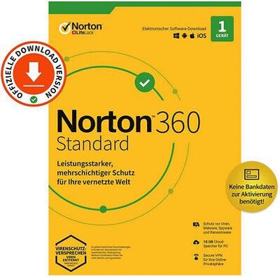 Norton Security 360 Standard|1 Gerät|1 Jahr|kein ABO|Download|eMail|ESD