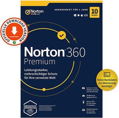 Norton Security 360 Premium|10 Geräte|1 Jahr|kein ABO|Download|eMail|ESD