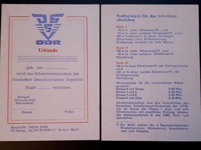 DDR Urkunde DSSV Deutscher Schwimmsport Verband blanko