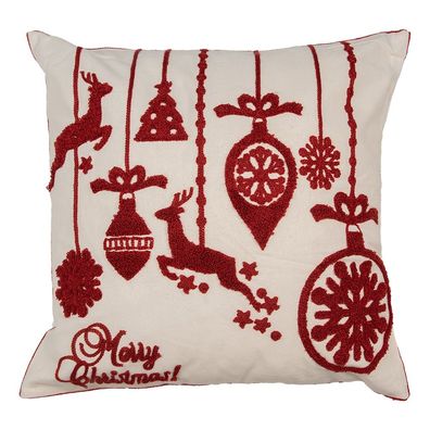 Clayre & Eef Kissenbezug 45x45 cm Weiß Rot Polyester Quadrat Weihnachten