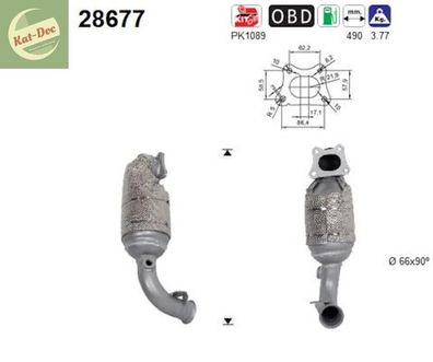 Katalysator für Citroen, Peugeot, 1.0/1.2, 50/53/55/60/61kW, Kat, Auspuff, uro 5