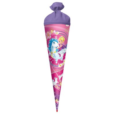 Motiv-Schultüte Kuscheleinhorn 70cm rund Rot(h)-Spitze Filzverschluss Glitter