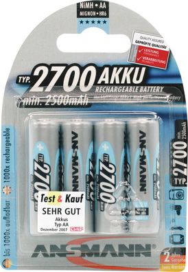 Akkuzelle 1,2 V 2700 mAh R6-AA-Mignon HR6 4 4St./Blister Ansmann