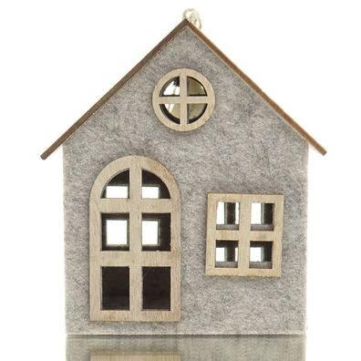 GASPER Deko-Haus Anhänger Grau-Beige meliert 12 cm - Filz & Holz