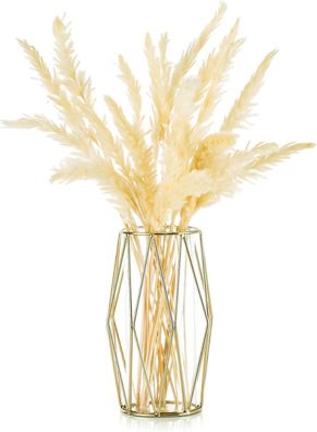 Vase for Pampas Grass, Glass Gold High Floor Vase with Geometric Metal Stand,