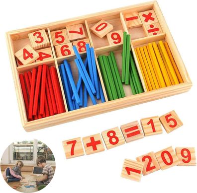 Reastar Montessori Mathematik Spielzeug Buntes Rechenstäbchen Holz Zahlen